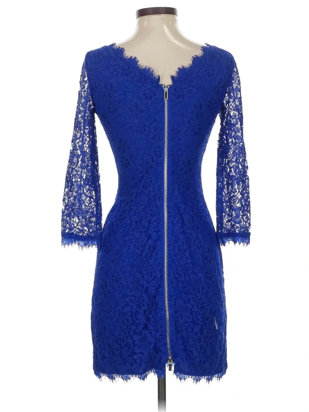 Diane Von Furstenberg Royal Blue Lace Long Sleeve Sheath Dress 0
